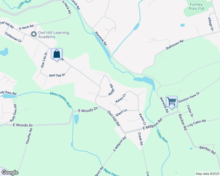 map of restaurants, bars, coffee shops, grocery stores, and more near 13 Ridge Road in Lititz