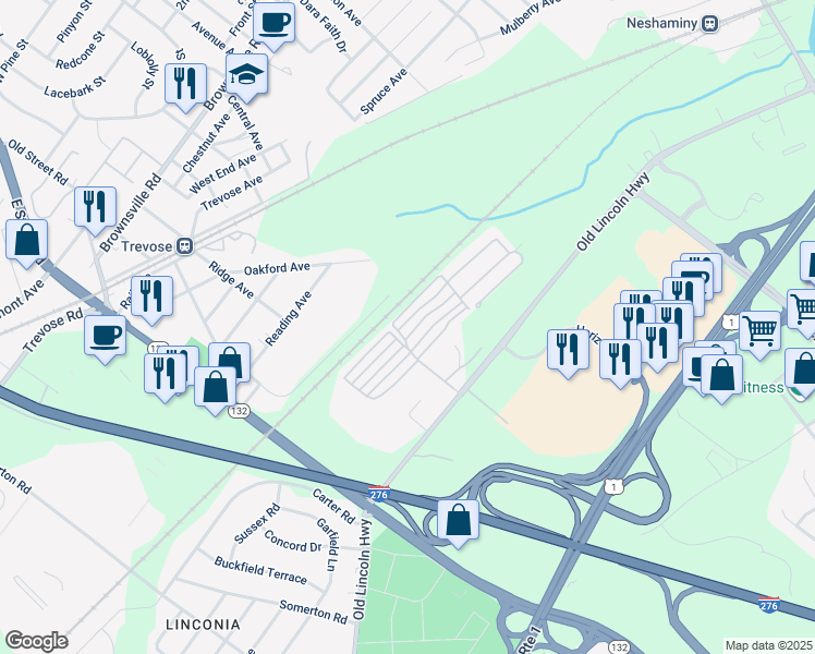map of restaurants, bars, coffee shops, grocery stores, and more near 3421 Iris Avenue in Trevose