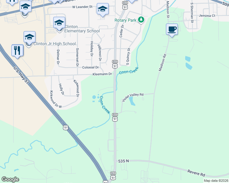 map of restaurants, bars, coffee shops, grocery stores, and more near 950 E in Clinton