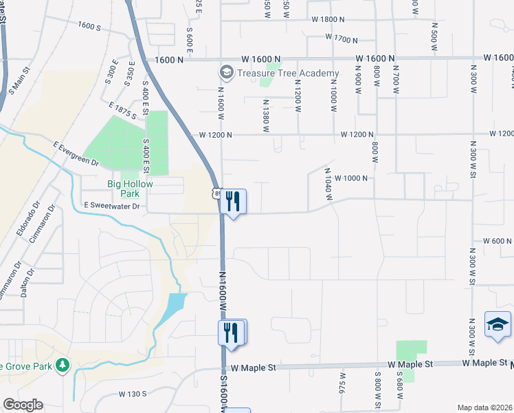 map of restaurants, bars, coffee shops, grocery stores, and more near 1370 West 800 North in Mapleton