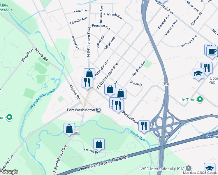 map of restaurants, bars, coffee shops, grocery stores, and more near 123 Fort Washington Avenue in Fort Washington