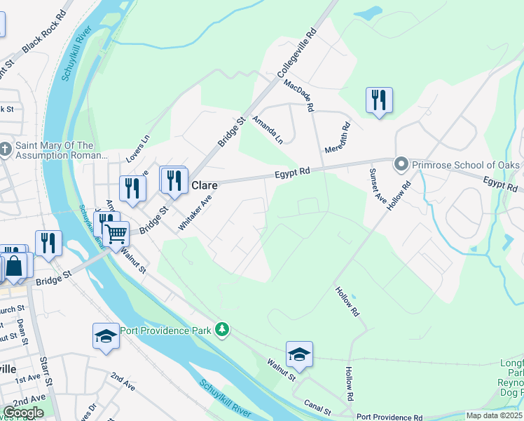 map of restaurants, bars, coffee shops, grocery stores, and more near 215 Meadowview Lane in Mont Clare