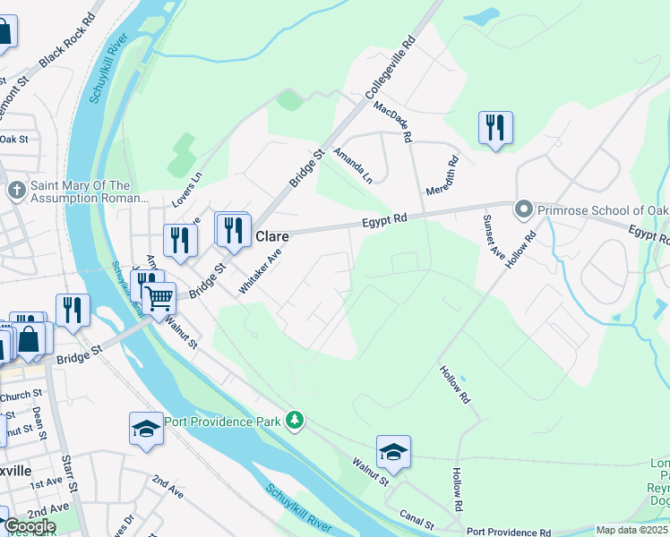map of restaurants, bars, coffee shops, grocery stores, and more near 215 Meadowview Lane in Mont Clare