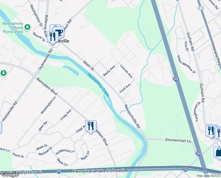 map of restaurants, bars, coffee shops, grocery stores, and more near 522 Main Street in Hulmeville