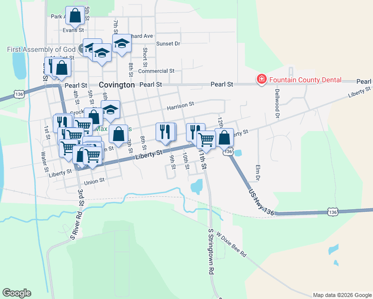 map of restaurants, bars, coffee shops, grocery stores, and more near 926 Washington St in Covington