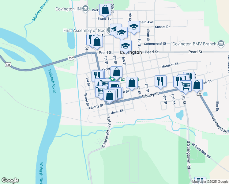 map of restaurants, bars, coffee shops, grocery stores, and more near 403 Washington Street in Covington
