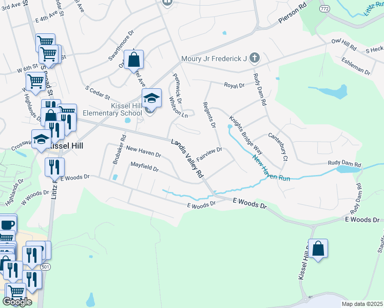map of restaurants, bars, coffee shops, grocery stores, and more near 233 Landis Valley Road in Lititz