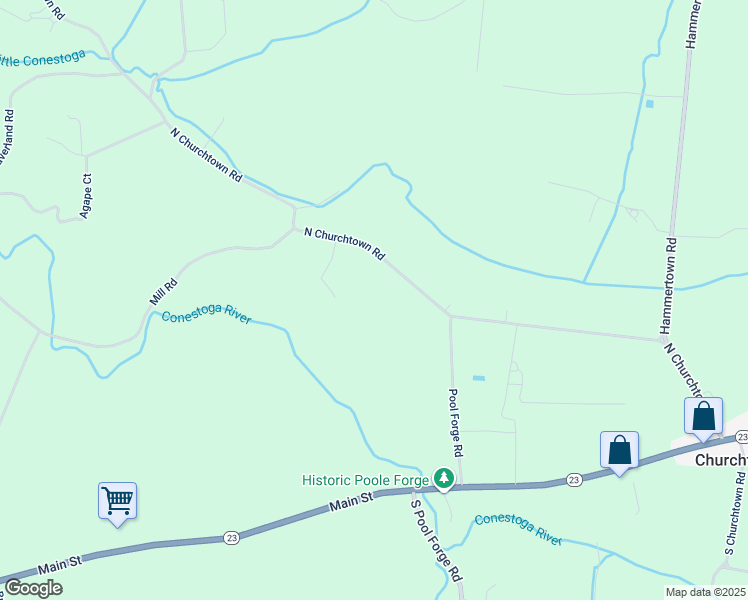 map of restaurants, bars, coffee shops, grocery stores, and more near 1974 North Churchtown Road in East Earl