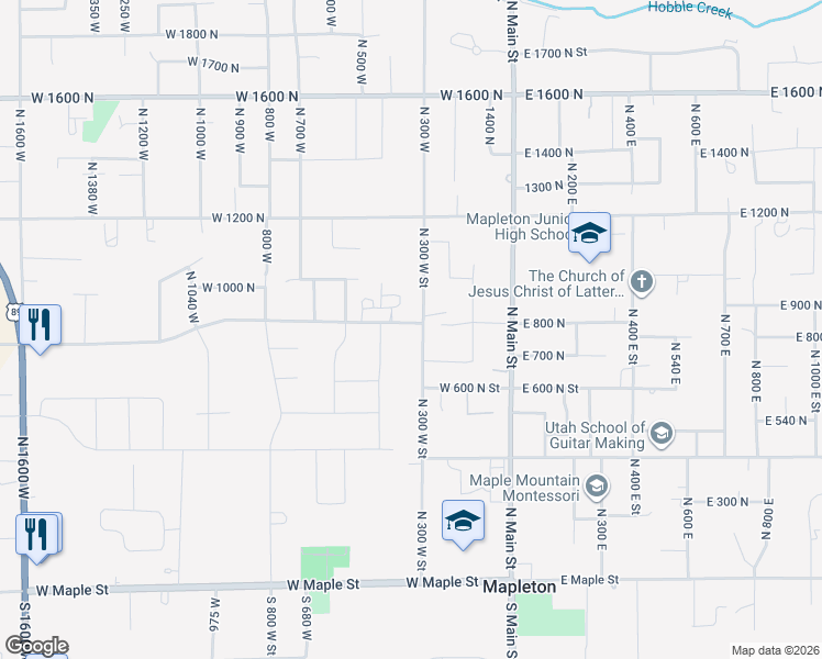 map of restaurants, bars, coffee shops, grocery stores, and more near 380 West 800 North in Mapleton