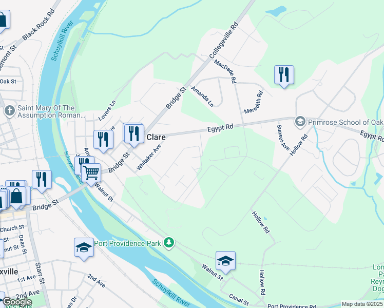 map of restaurants, bars, coffee shops, grocery stores, and more near 215 Meadowview Lane in Mont Clare