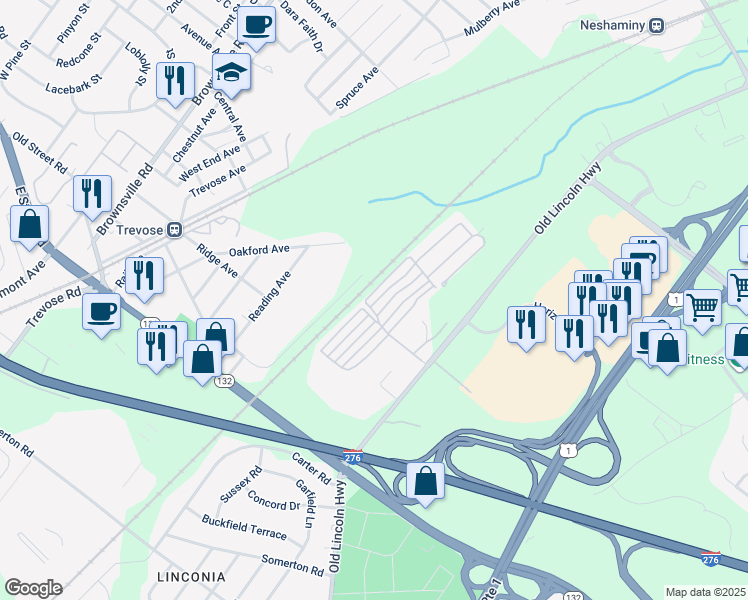 map of restaurants, bars, coffee shops, grocery stores, and more near 3420 Iris Avenue in Trevose