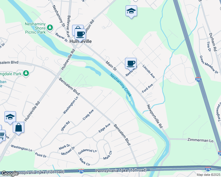 map of restaurants, bars, coffee shops, grocery stores, and more near 6456 Craig Avenue in Bensalem