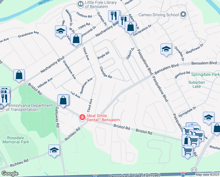 map of restaurants, bars, coffee shops, grocery stores, and more near 4937 Oxford Court in Bucks County