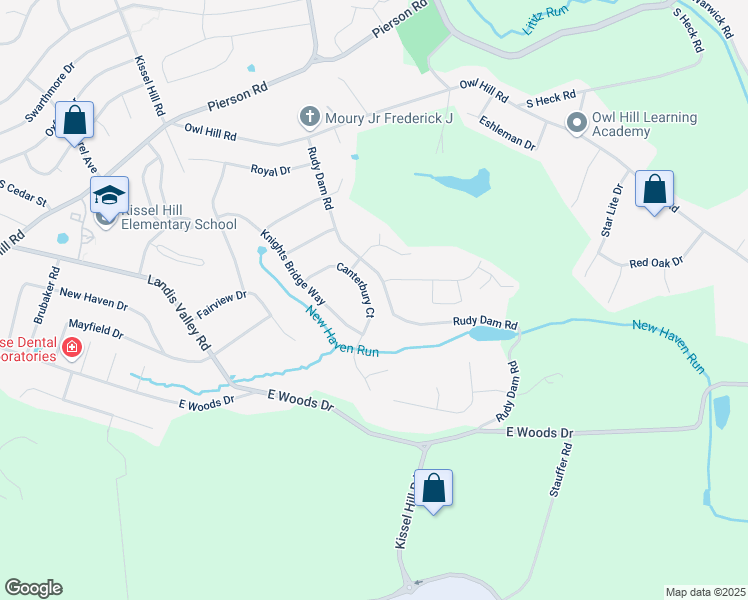 map of restaurants, bars, coffee shops, grocery stores, and more near 19 Canterbury Court in Lititz