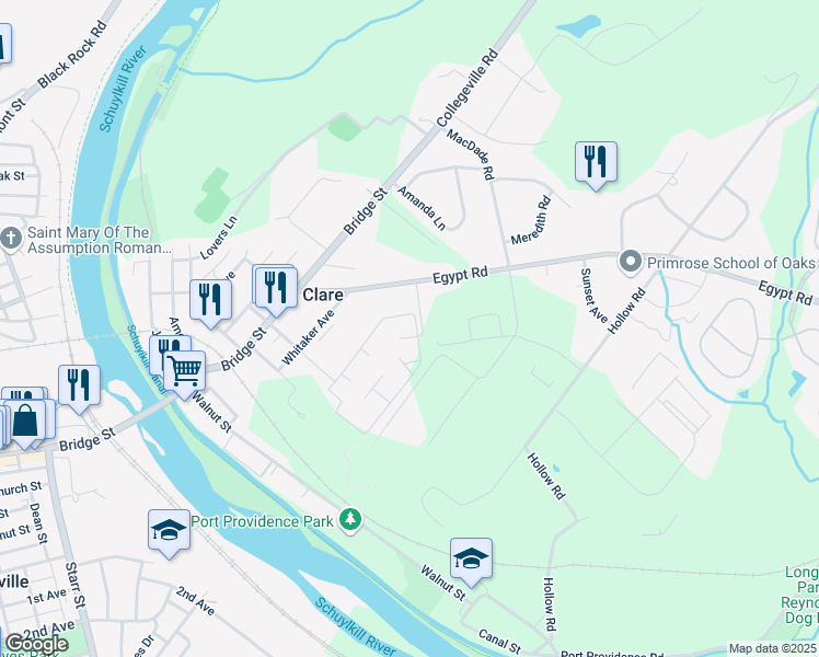 map of restaurants, bars, coffee shops, grocery stores, and more near 123 Meadowview Lane in Mont Clare