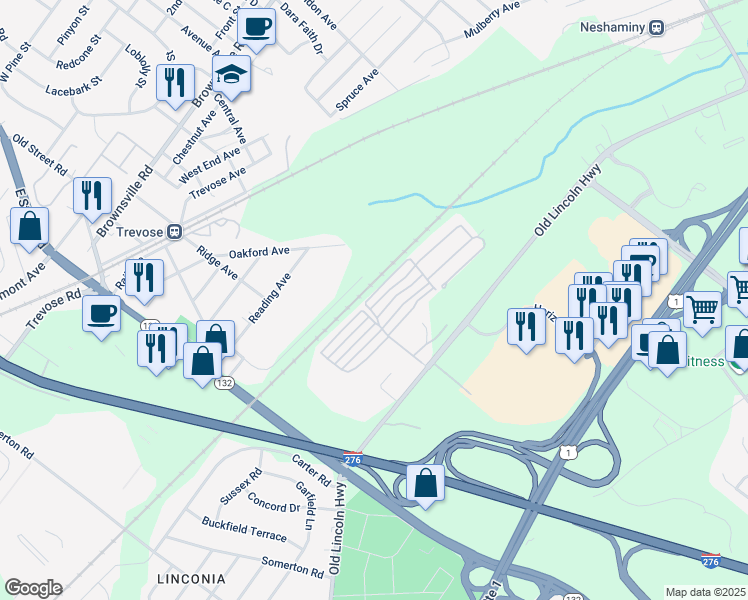 map of restaurants, bars, coffee shops, grocery stores, and more near 3420 Iris Avenue in Trevose