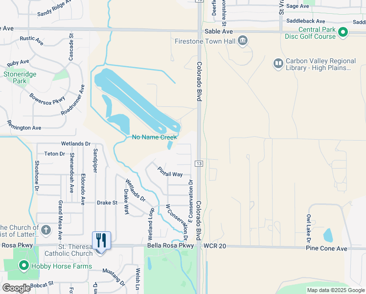 map of restaurants, bars, coffee shops, grocery stores, and more near 5897 East Conservation Drive in Longmont