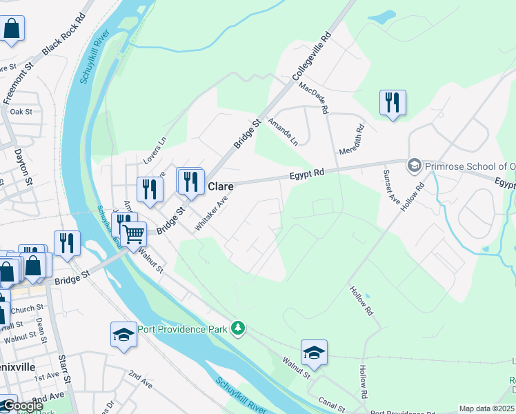 map of restaurants, bars, coffee shops, grocery stores, and more near 501 Meadowview Lane in Mont Clare