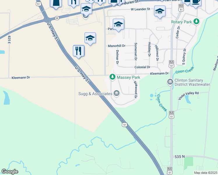map of restaurants, bars, coffee shops, grocery stores, and more near 62 Kirkwood Drive in Clinton