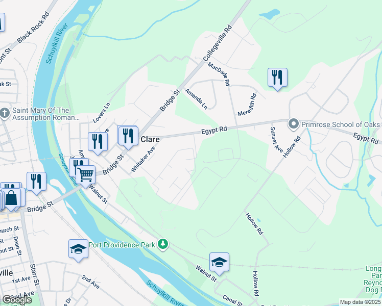 map of restaurants, bars, coffee shops, grocery stores, and more near 215 Meadowview Lane in Mont Clare