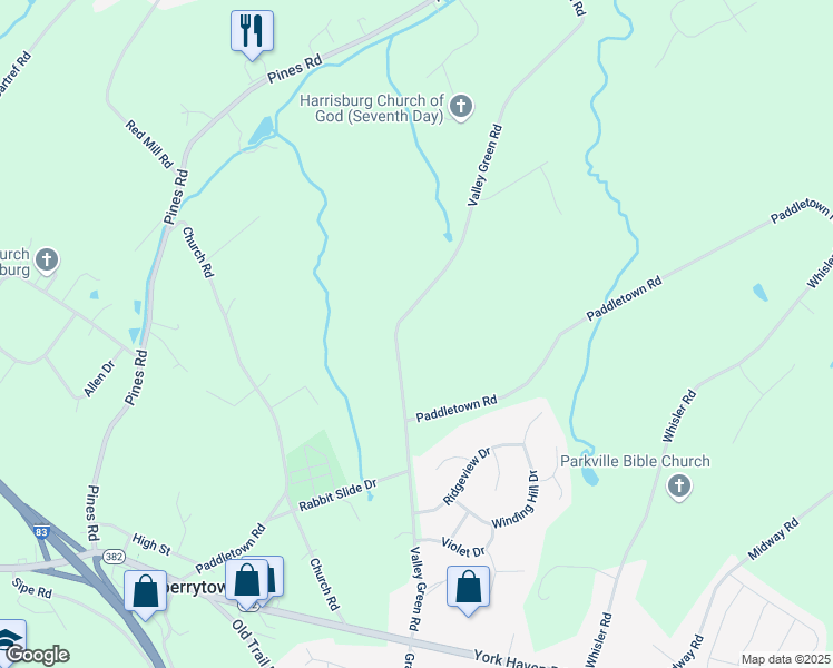 map of restaurants, bars, coffee shops, grocery stores, and more near 1940 Valley Green Road in York County