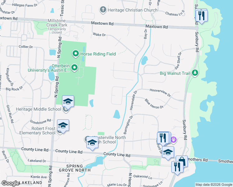 map of restaurants, bars, coffee shops, grocery stores, and more near 971 Landings Loop South in Westerville