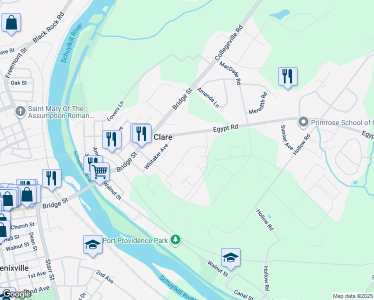 map of restaurants, bars, coffee shops, grocery stores, and more near 504 Meadowview Lane in Mont Clare