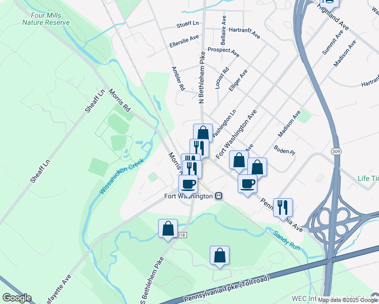 map of restaurants, bars, coffee shops, grocery stores, and more near 7231 Hollywood Road in Fort Washington