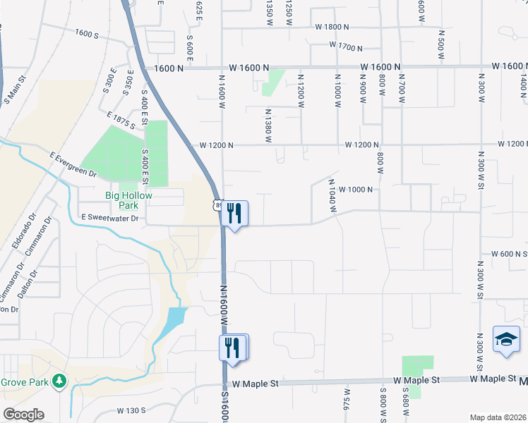 map of restaurants, bars, coffee shops, grocery stores, and more near 841 1400 West in Mapleton