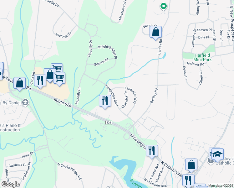 map of restaurants, bars, coffee shops, grocery stores, and more near 26 Lancaster Way in Jackson Township