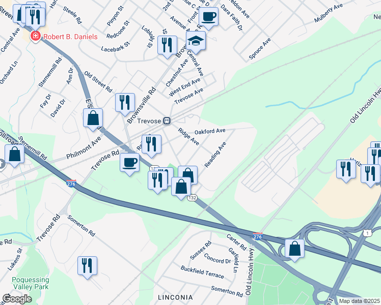 map of restaurants, bars, coffee shops, grocery stores, and more near 3132 Prospect Avenue in Feasterville-Trevose