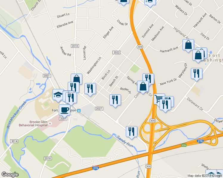 map of restaurants, bars, coffee shops, grocery stores, and more near 204 Madison Avenue in Fort Washington