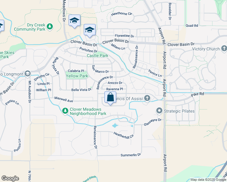 map of restaurants, bars, coffee shops, grocery stores, and more near 4126 Ravenna Place in Longmont