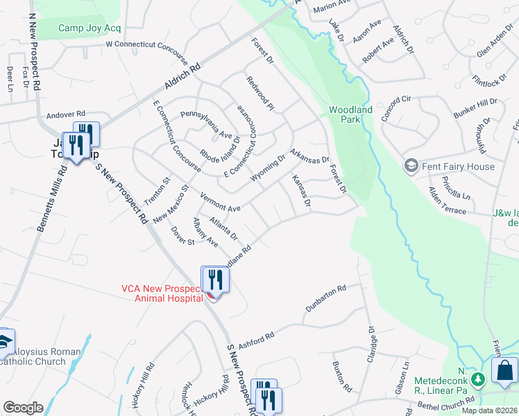 map of restaurants, bars, coffee shops, grocery stores, and more near 24 Vermont Avenue in Jackson Township