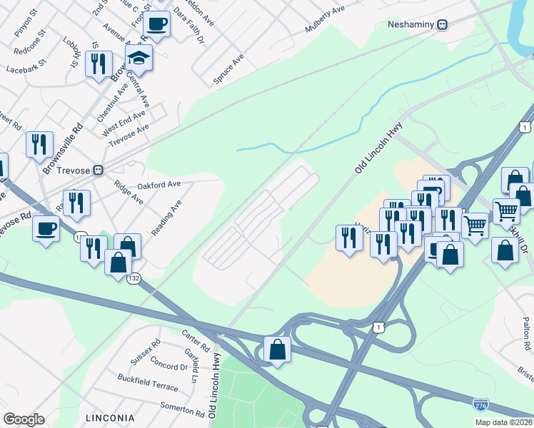 map of restaurants, bars, coffee shops, grocery stores, and more near 3501 Iris Avenue in Bucks County