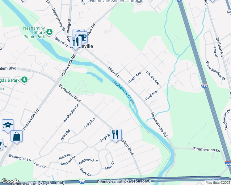 map of restaurants, bars, coffee shops, grocery stores, and more near 6456 Craig Avenue in Bensalem