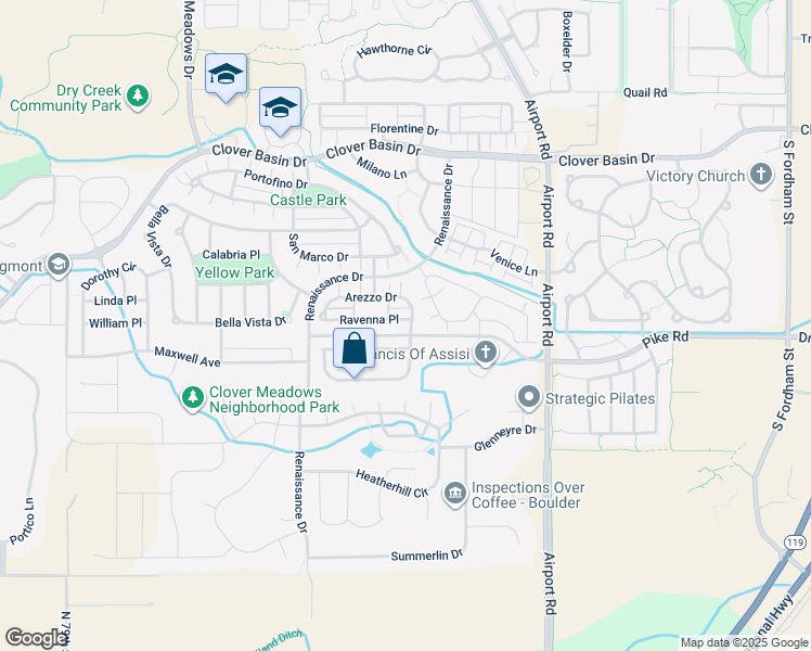 map of restaurants, bars, coffee shops, grocery stores, and more near 4001 Ravenna Place in Longmont