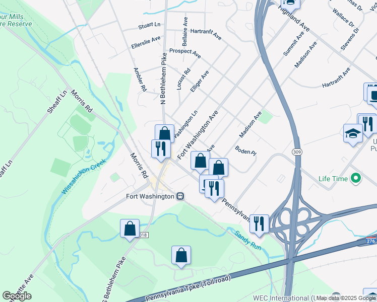 map of restaurants, bars, coffee shops, grocery stores, and more near 117 Fort Washington Avenue in Fort Washington