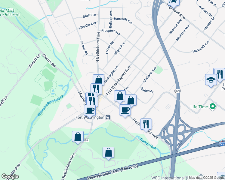 map of restaurants, bars, coffee shops, grocery stores, and more near 117 Fort Washington Avenue in Fort Washington