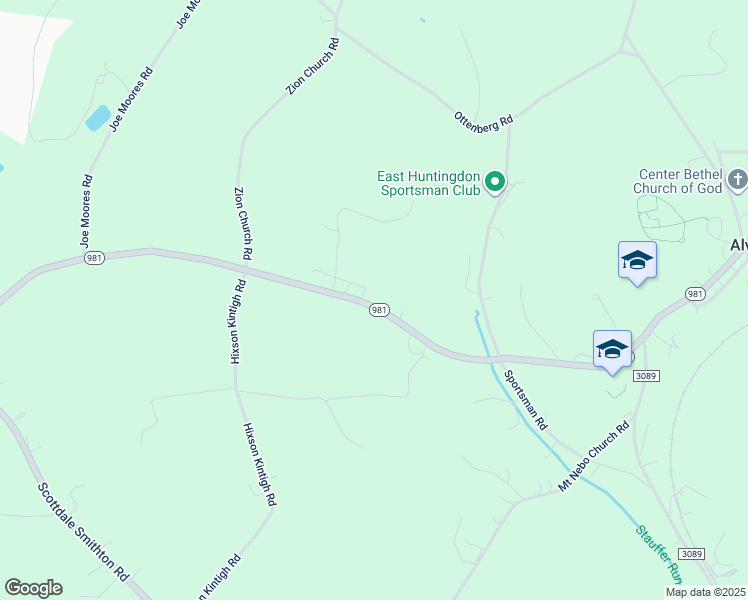 map of restaurants, bars, coffee shops, grocery stores, and more near 2205 Pennsylvania 981 in Mount Pleasant