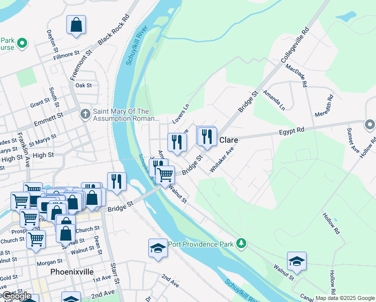 map of restaurants, bars, coffee shops, grocery stores, and more near 114 2nd Avenue in Mont Clare