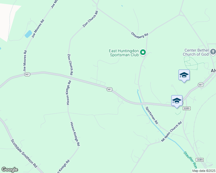 map of restaurants, bars, coffee shops, grocery stores, and more near 2205 Pennsylvania 981 in Mount Pleasant