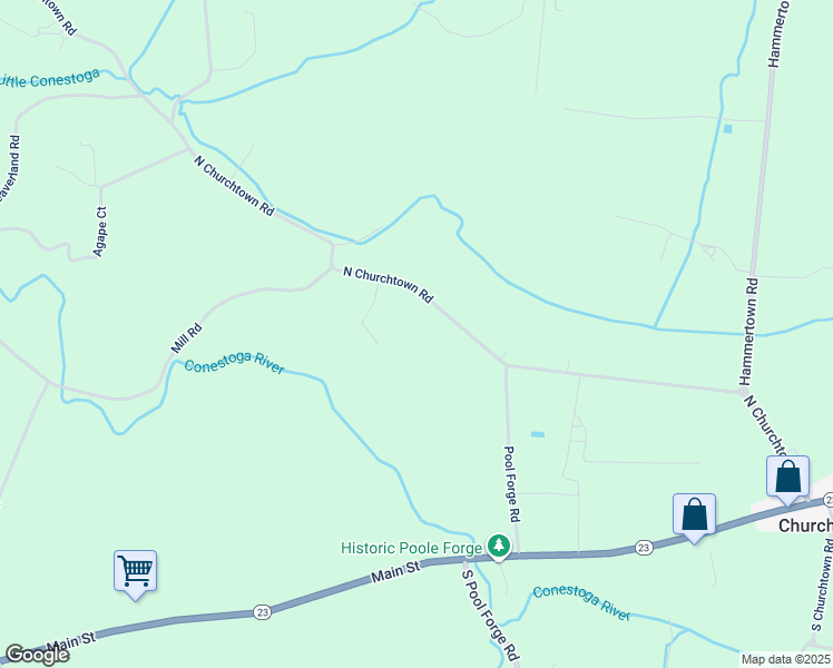 map of restaurants, bars, coffee shops, grocery stores, and more near 1974 North Churchtown Road in East Earl