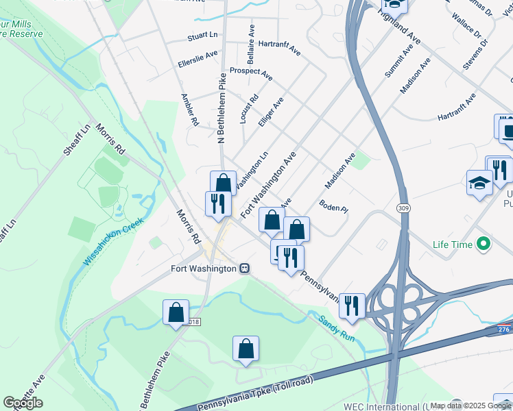 map of restaurants, bars, coffee shops, grocery stores, and more near 123 Fort Washington Avenue in Fort Washington