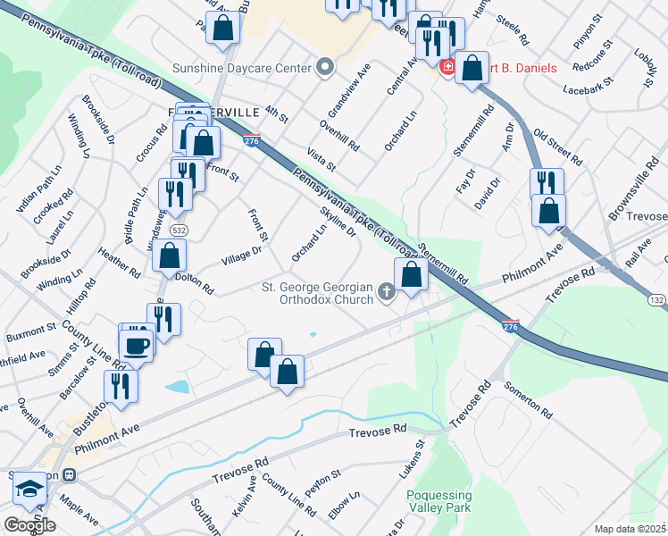 map of restaurants, bars, coffee shops, grocery stores, and more near 333 Skyline Drive in Feasterville-Trevose