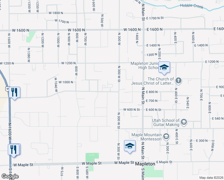 map of restaurants, bars, coffee shops, grocery stores, and more near 380 West 800 North in Mapleton
