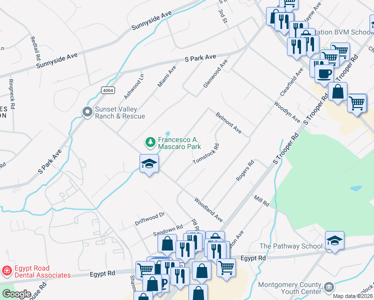 map of restaurants, bars, coffee shops, grocery stores, and more near 115 Tomstock Circle in Eagleville