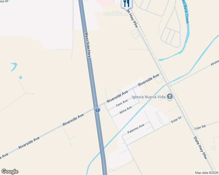 map of restaurants, bars, coffee shops, grocery stores, and more near 21990 Riverside Avenue in Red Bluff