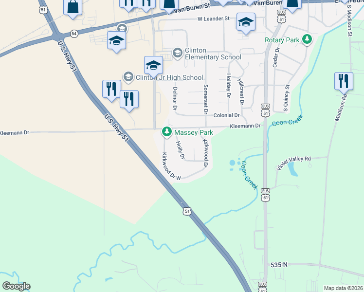 map of restaurants, bars, coffee shops, grocery stores, and more near 22 Holly Drive in Clinton