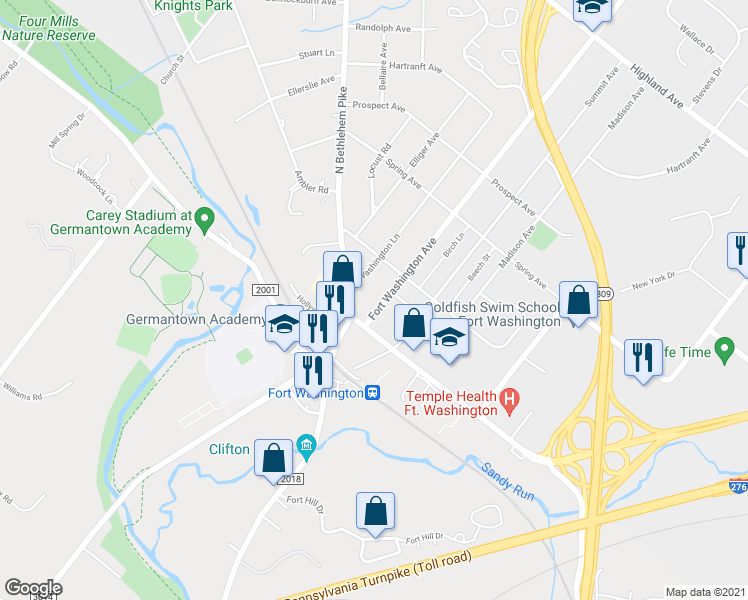 map of restaurants, bars, coffee shops, grocery stores, and more near 114 Fort Washington Avenue in Fort Washington